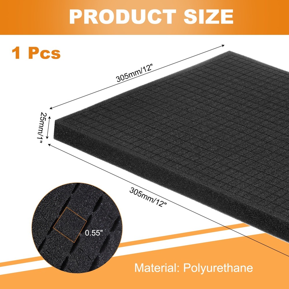 Polyurethane Foam Inserts, 12"Lx12"Wx1"T Packing Sheets Pre Cut(Black)