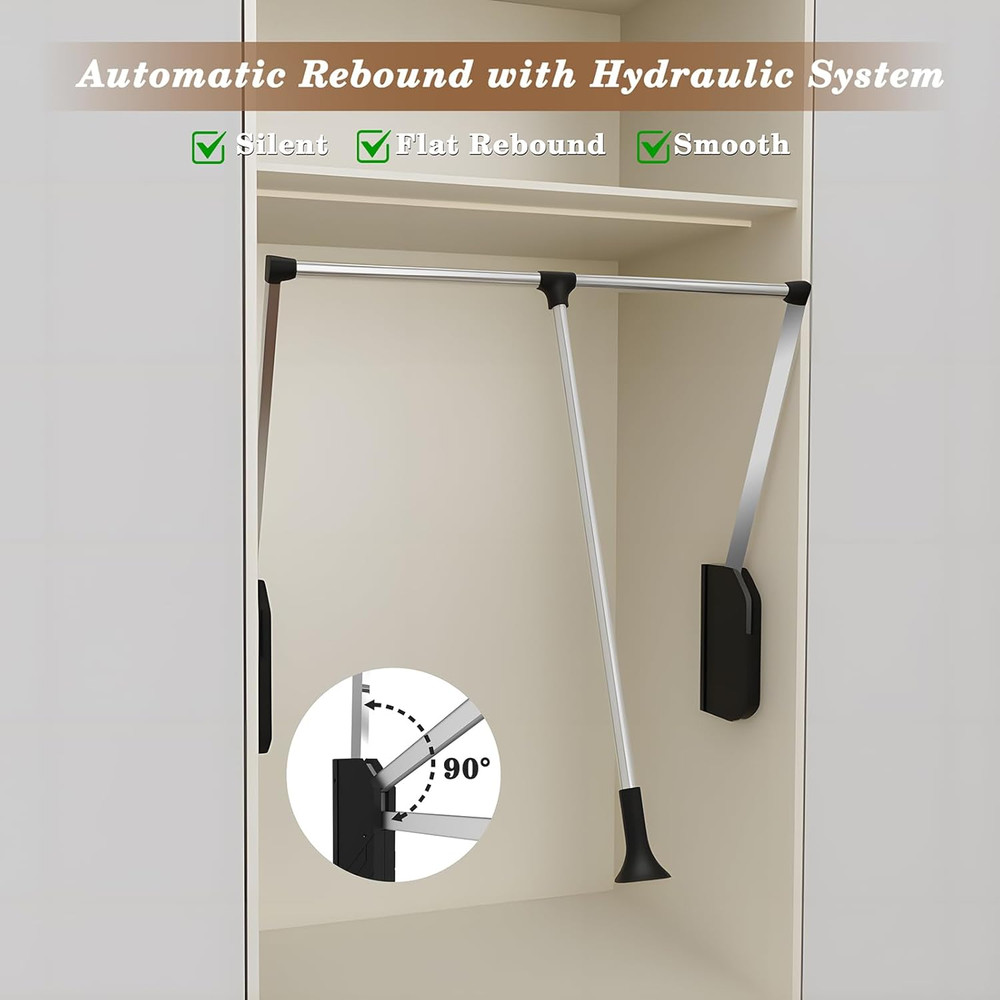 Adjustable Stainless Steel Pull Down Closet Rod, 60 Lbs Capacity, 35"-48