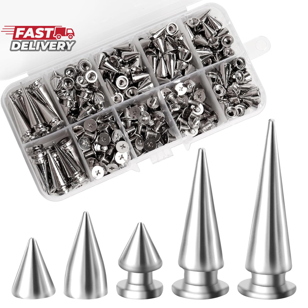200 Sets Cone Spikes and Studs Silver Metal Studs Rivets Studs for Clothing,Punk