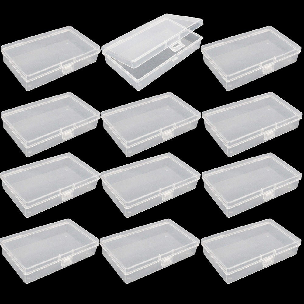 12PC Clear Plastic Storage Container Box Hinged Lid Art Jewelry Making Organizer