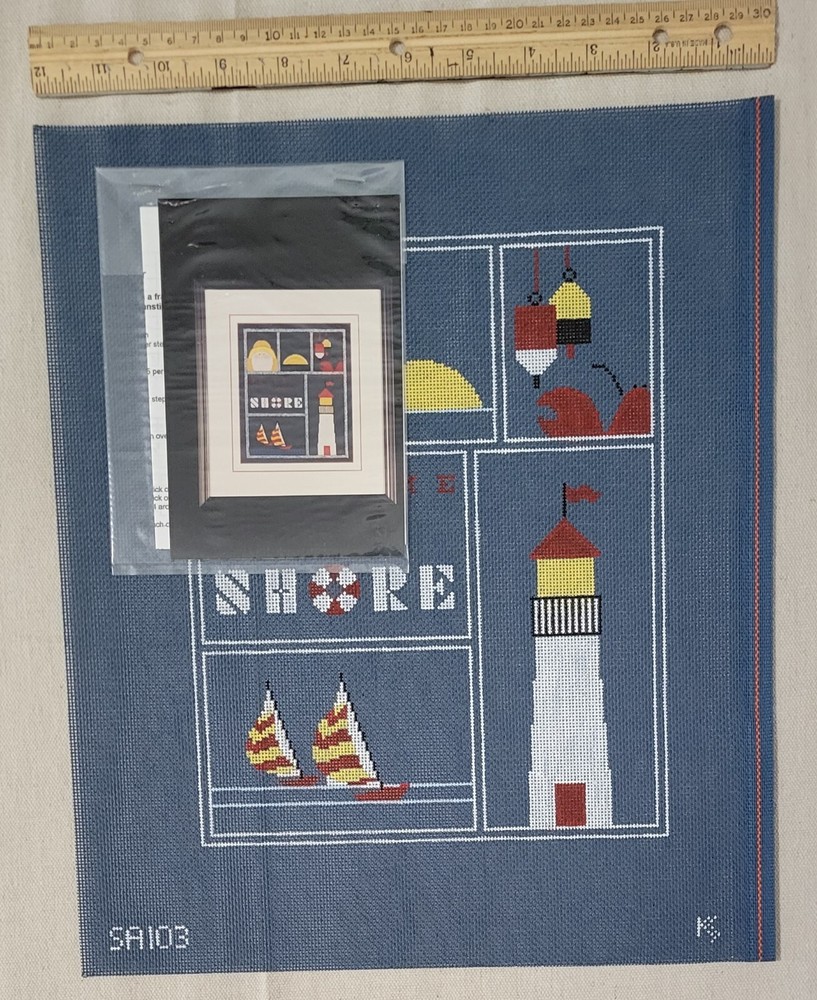 HandPainted Needlepoint Pattern & Instructions Welcome To The Shore, Signed -HTF