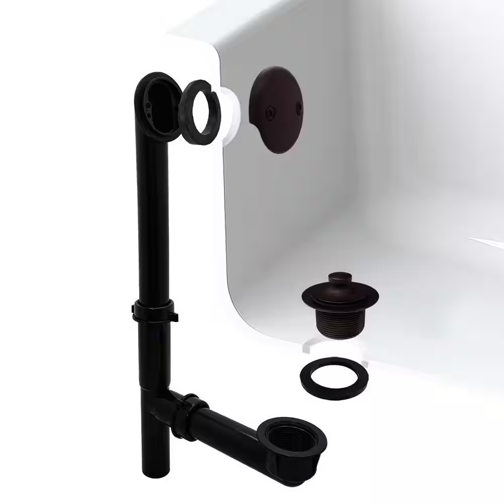 Black 1-1/2 In. Tubular Pull and Drain Bath Waste Drain Kit with 2-Hole Overflow