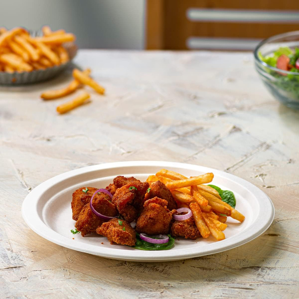 100% Compostable Sugarcane Paper Plates, Heavy Duty, Eco-Friendly, Biodegradable
