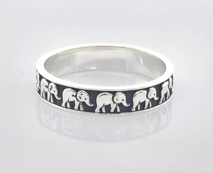 Solid 925 Sterling Silver Elephant Parade Band Lucky Animal Boho Handmade Ring