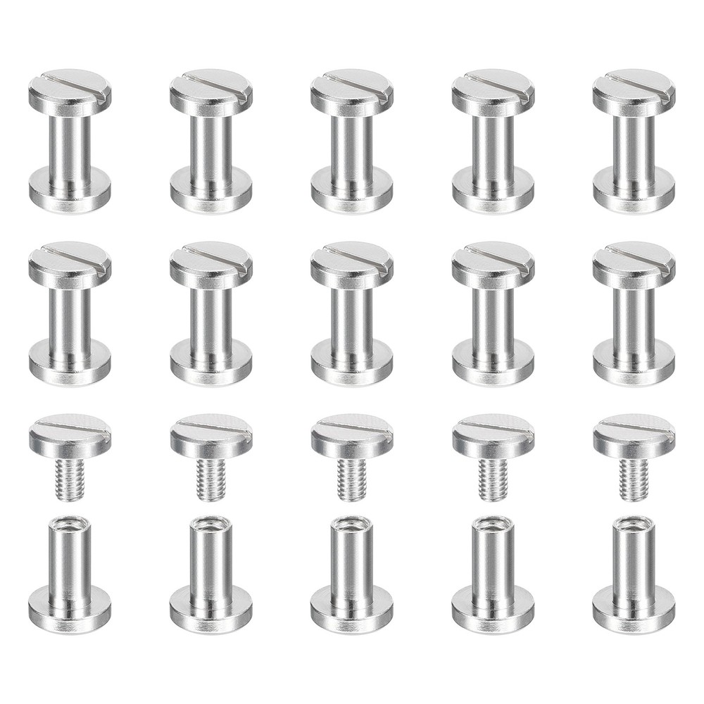30Pack Brass Chicago Screws, 7x8mm Post Nail Stud Rivets for Craft Silver
