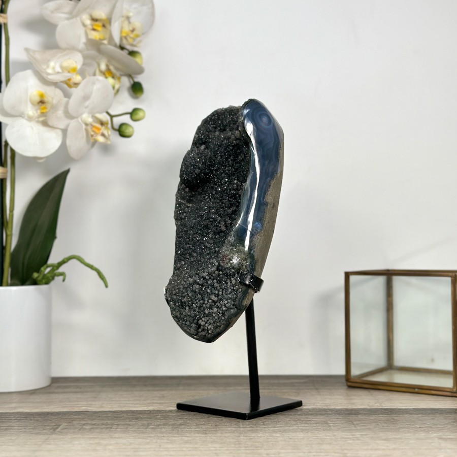 Unique Agate Geode with Dark Druzy Crystals. MWS2827
