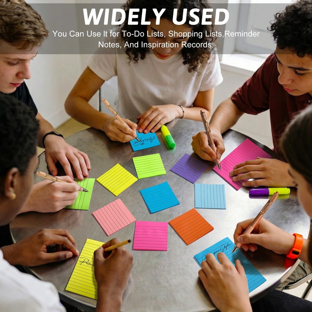 18 Pack Lined Sticky Notes 9 Bright Colors Self-Stick Note Pads with Lines 4x...
