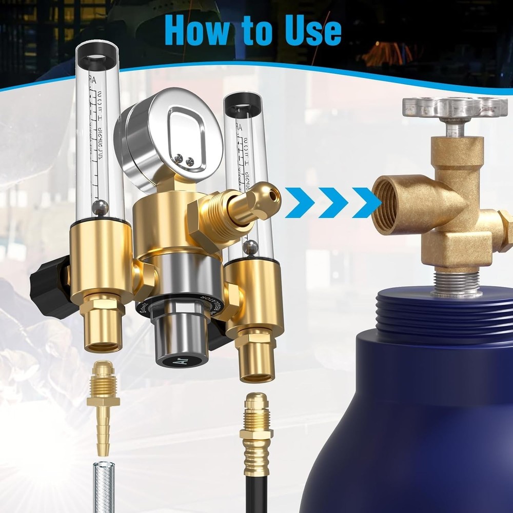 Wide Compatibility Dual Flow Meter Argon Regulator with Flow Indicator & Hoses