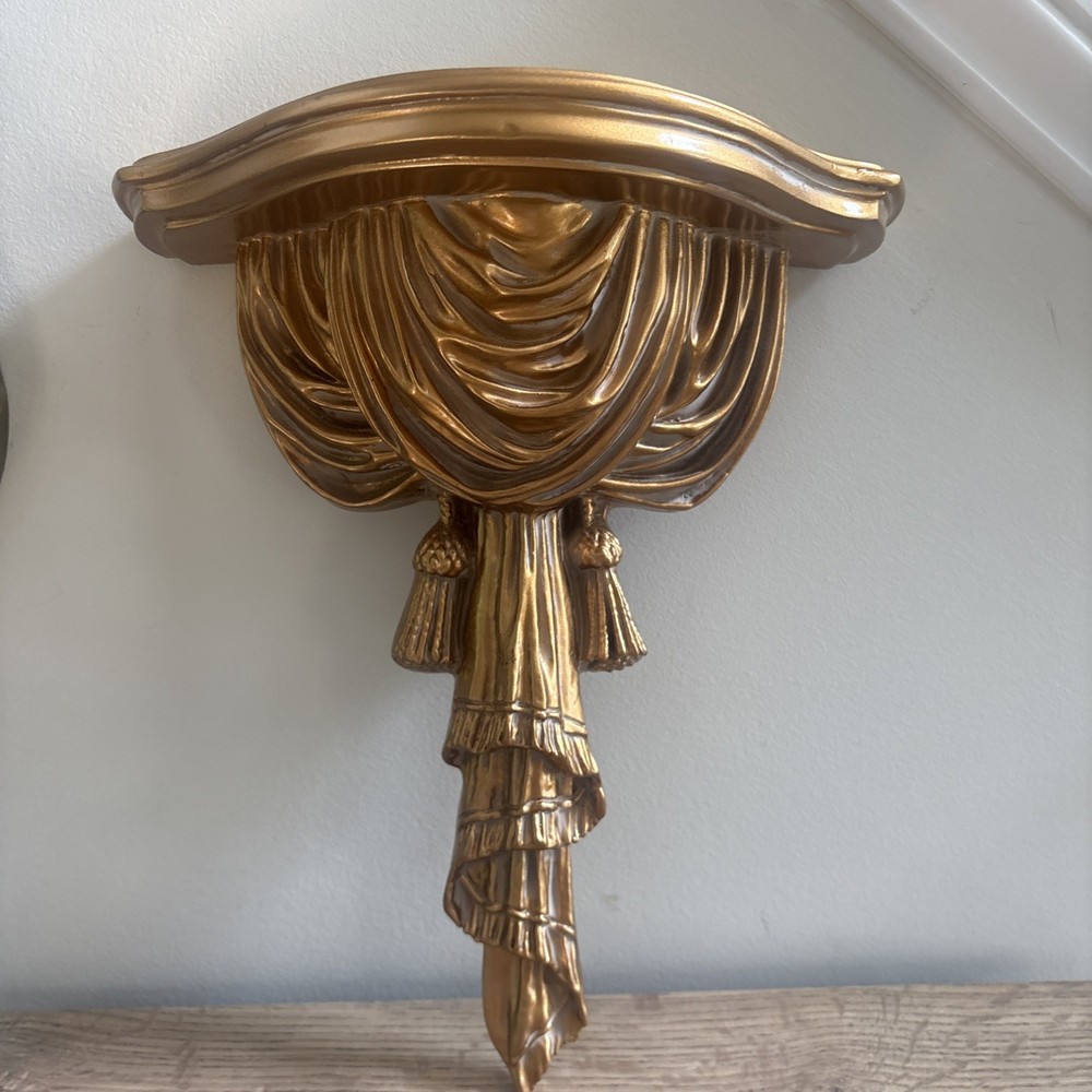 Gold Painted Cast Wall Shelf Drape Tassel Neoclassical