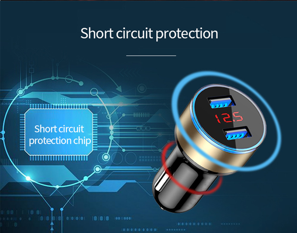 Dual USB Phone Charger Cigarette Lighter LED Digital Display Voltmeter Adapter