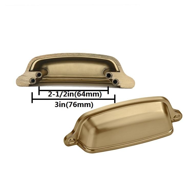 6 Pack 3 inch76 mm Brushed Brass Cabinet Cup Pulls Brushed Gold Drawer Pulls ...