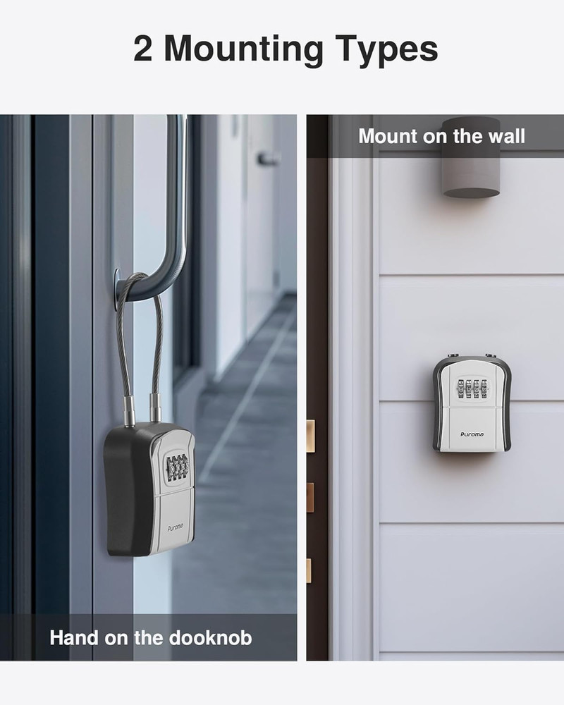 Lock Box, Portable Key Lock Box with Removable Cable Handle, Resettable Combinat