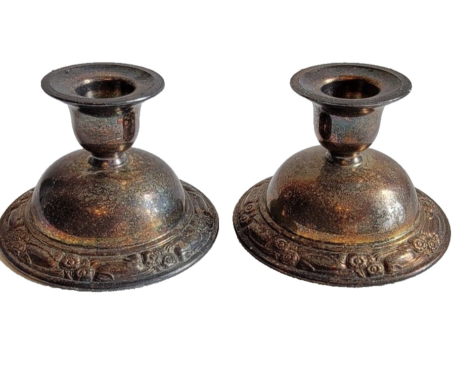 Antique Oneida Silversmiths Silverplate Candleholders 1930s Park Lane Pattern