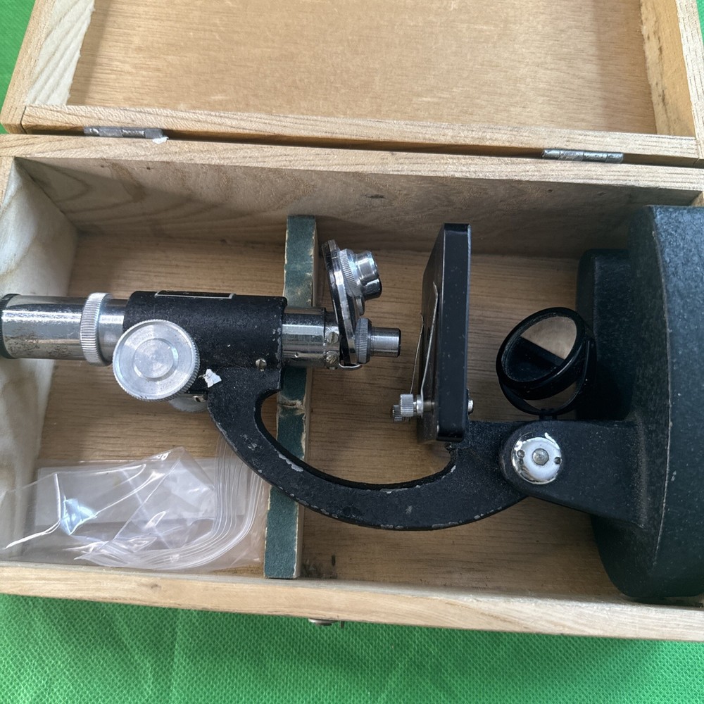 VINTAGE Toc Optics Student Microscope, In Wooden Box.