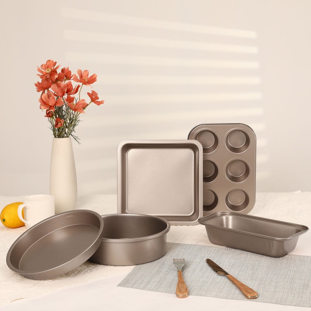 Nonstick Bakeware Set Baking Pans Set Gold 5 Pcs