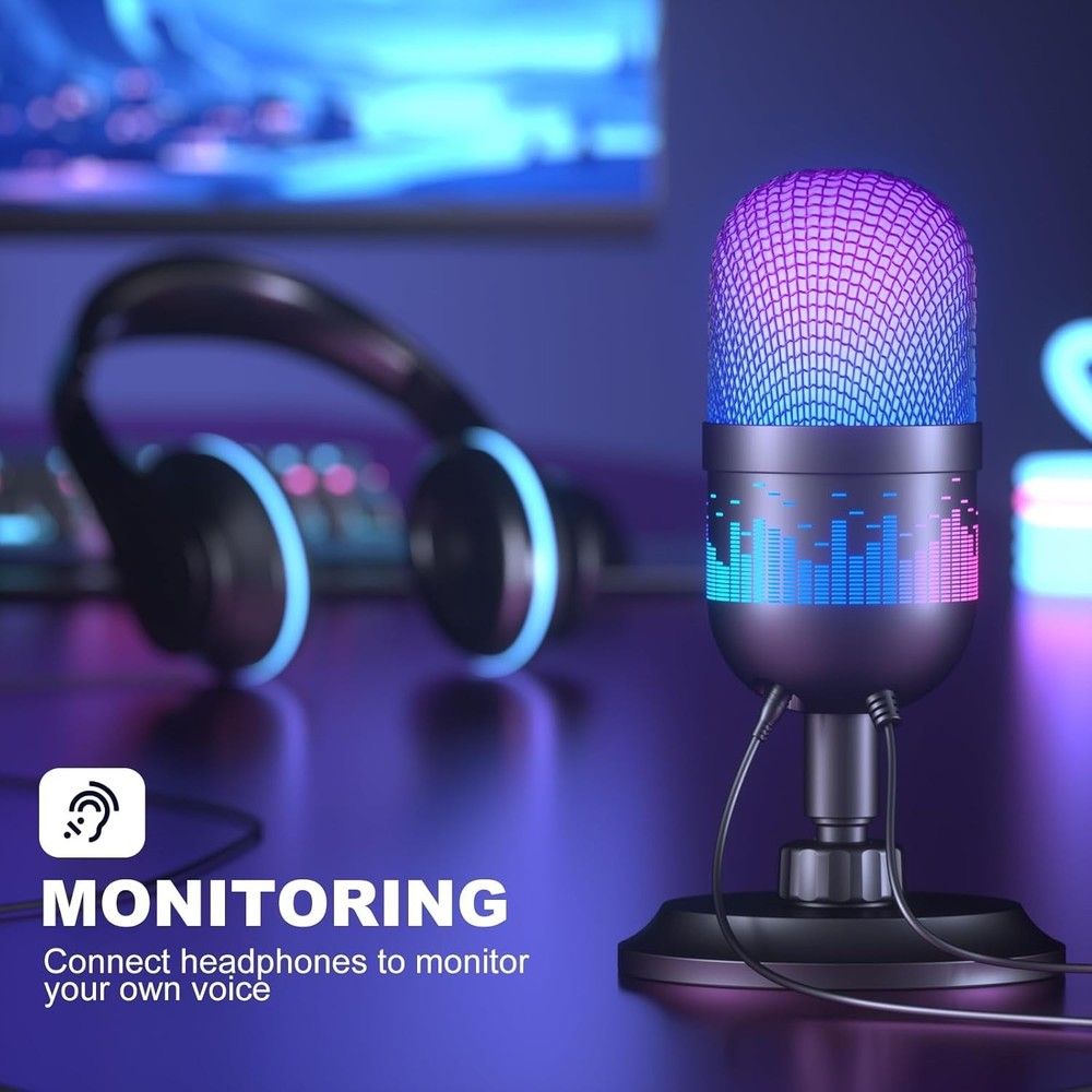 Multi-Device USB Condenser Microphone with Background Noise Reduction & RGB