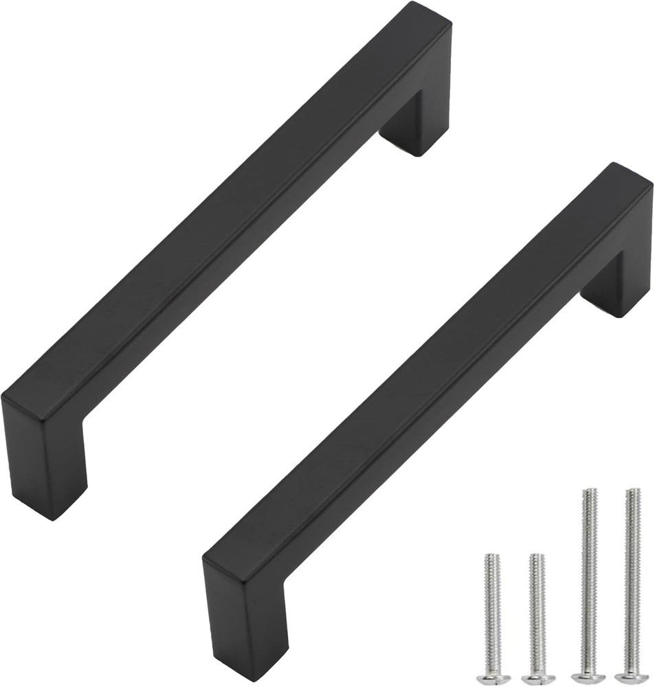 Cabinet Pulls Matte Black Cabinet Handles Square Drawer Pulls, 2 Pack 6-1/4 Inch