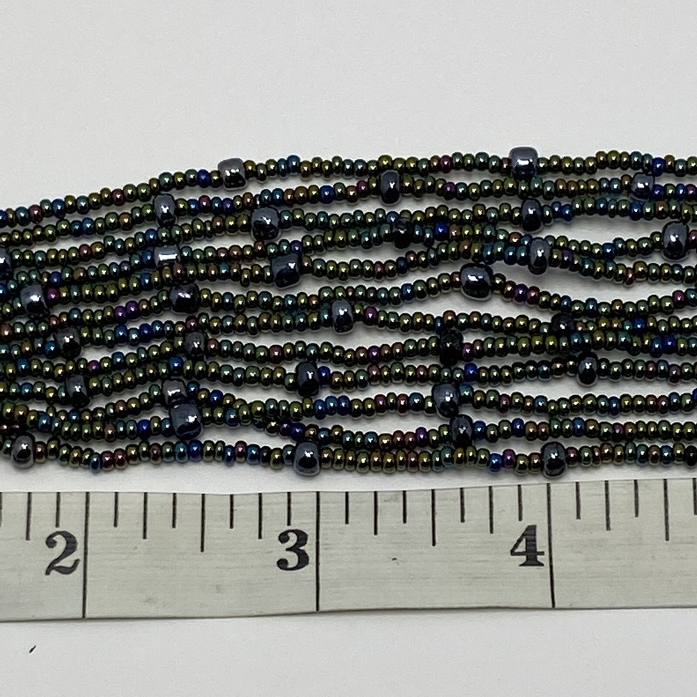 Dark Multi Colored Metallic Seed Bead Multi Strand Bracelet