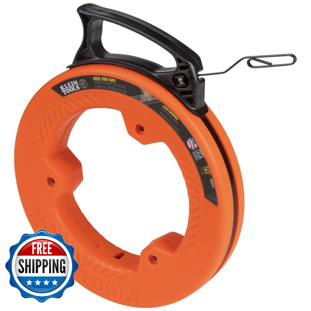 Klein Tools 56331 50-Foot Steel Fish Tape Wire Puller Double Loop Tip