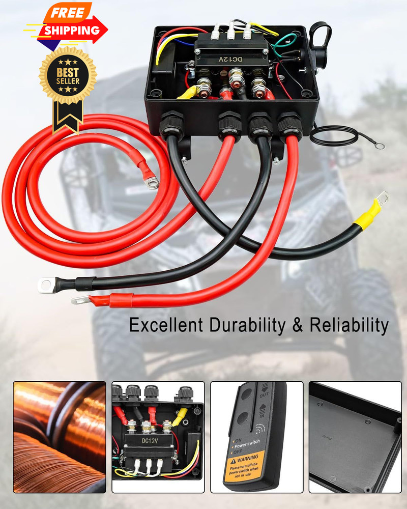 Pre-Wired Winch Control Box Kit, 500A Relay+Box+Receiver+Controller+Cables