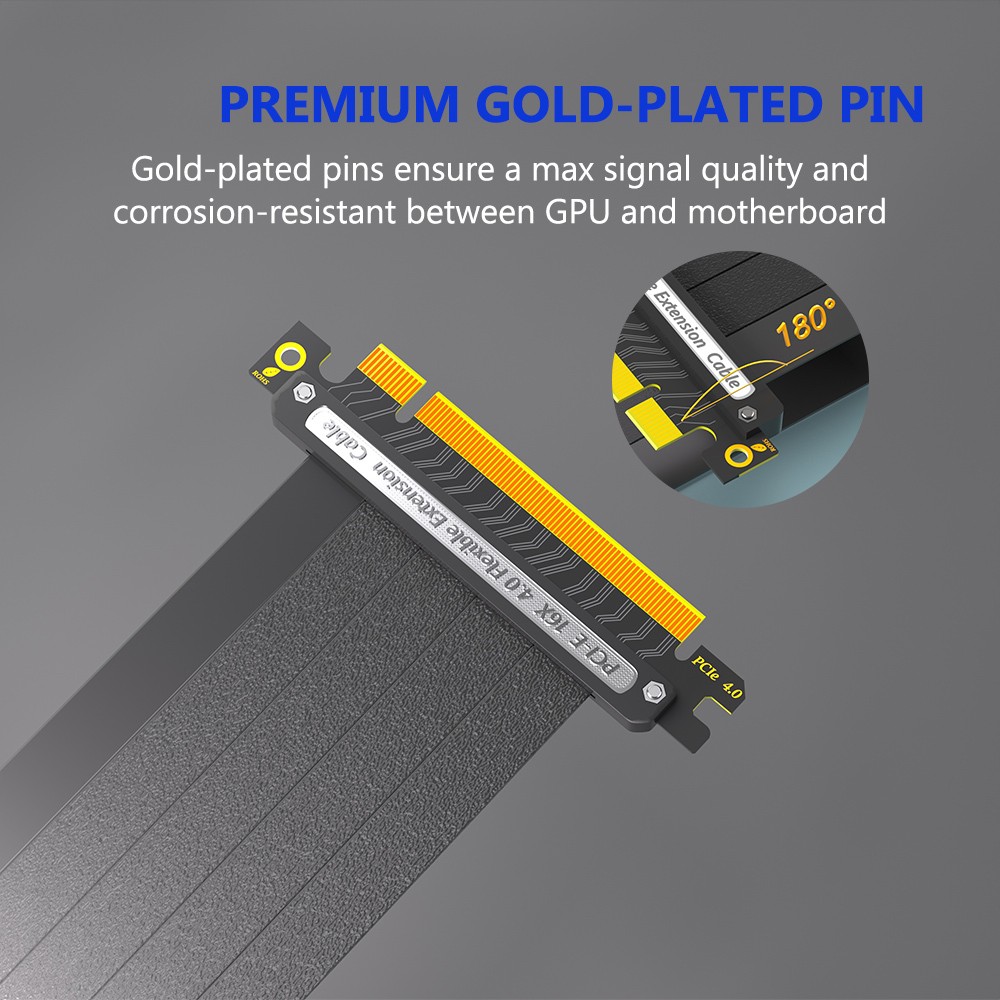 PCIE 4.0 Extension Cable, 16x Shielded High Speed GPU Riser Cable with PCIE Port