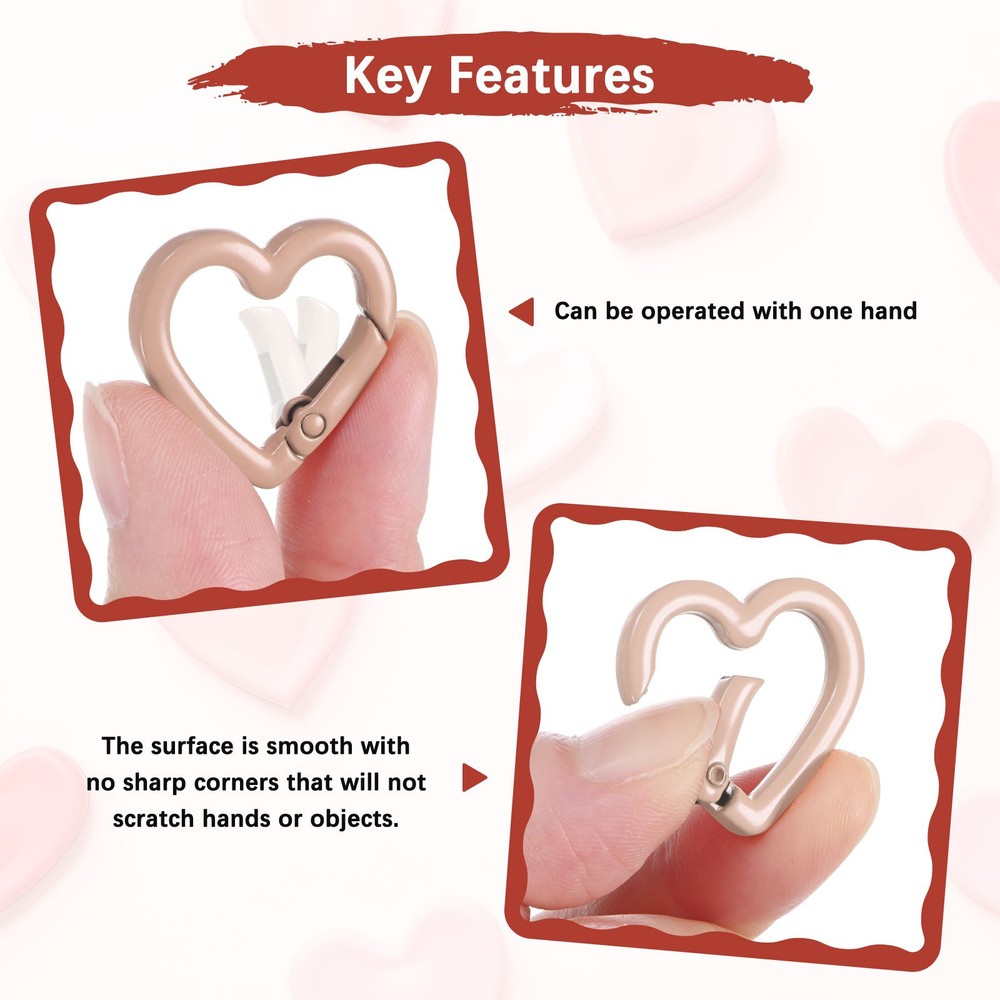 Heart Shaped Hook Clip [15 Pack] - Keychain Clip [Pink]
