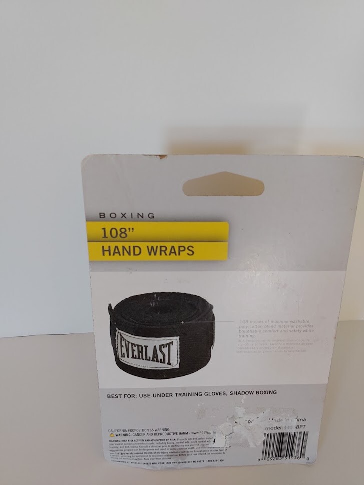 Everlast 108" Boxing Handwraps-Black NEW