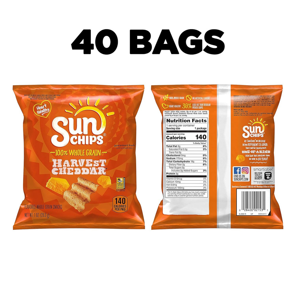 Sunchips Multigrain Chips, Harvest Cheddar, 40 Count