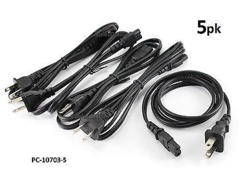 5-PACK 3ft 2-Prong Figure-8 Replacement Non-Polarized Computer Power Cord Cable