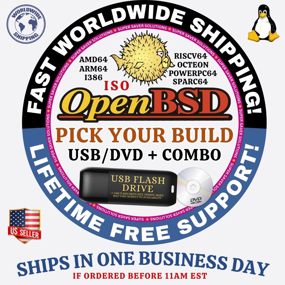 OpenBSD Linux OS ISO - ALL VERSIONS - 64BIT USB-DVD, LIVE-FULL BOOT, MAC PC
