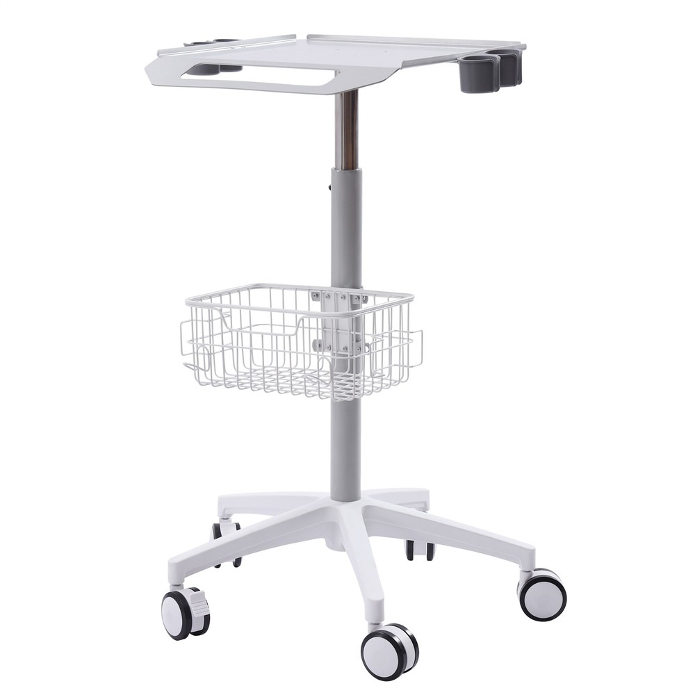 Versatile White Medical Cart with Adjustable Height and Ample Storage