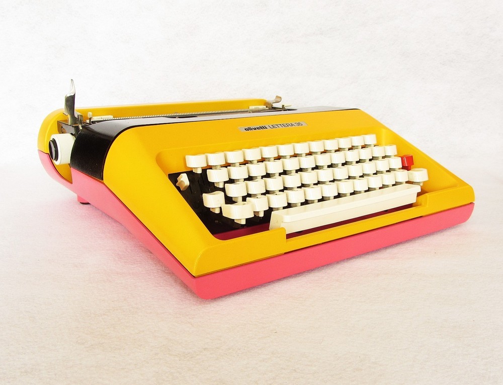 Olivetti Lettera 35 Typewriter Custom Pink Yellow Black - Refurbished & Top!