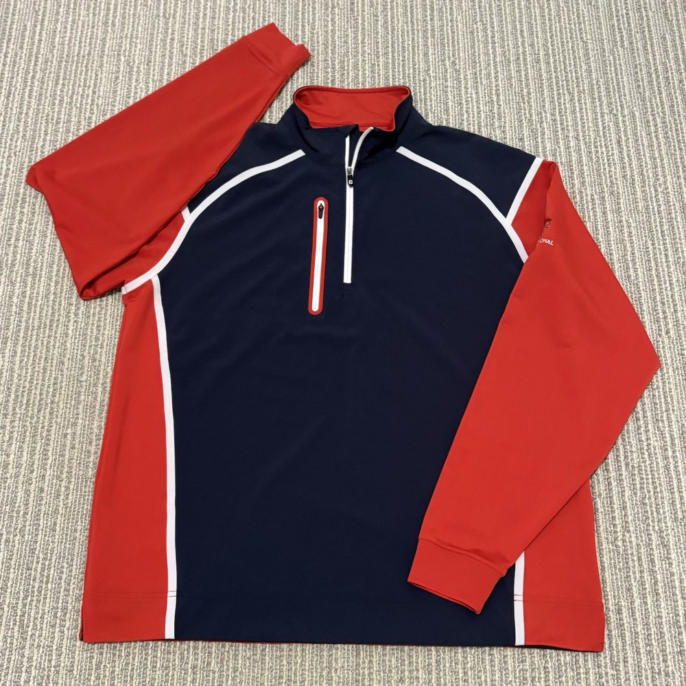 FootJoy Wind Tech 1/4 Zip Pullover Sweater Jacket - Navy Red White - Men's M