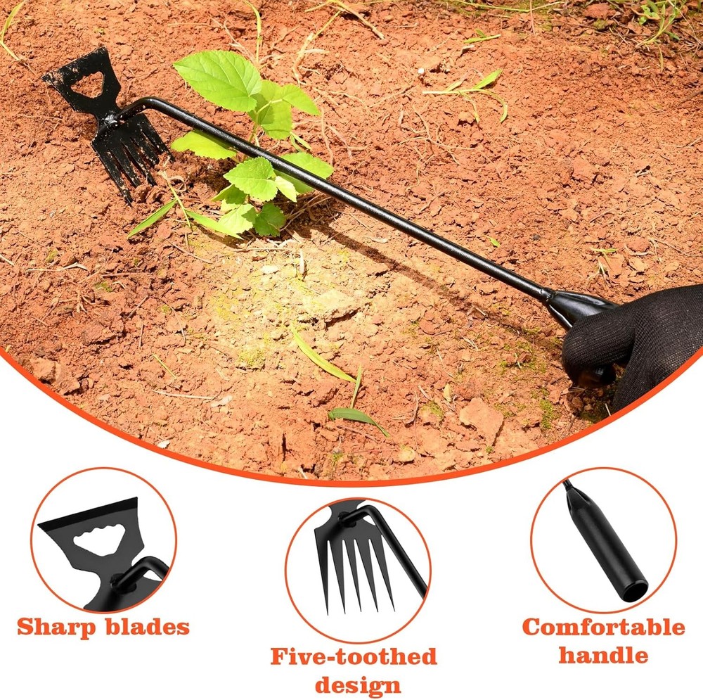 Weed Puller Tool Garden Weed Pulling Tool, 4-Tine Manganese Steel Weeder Tool -