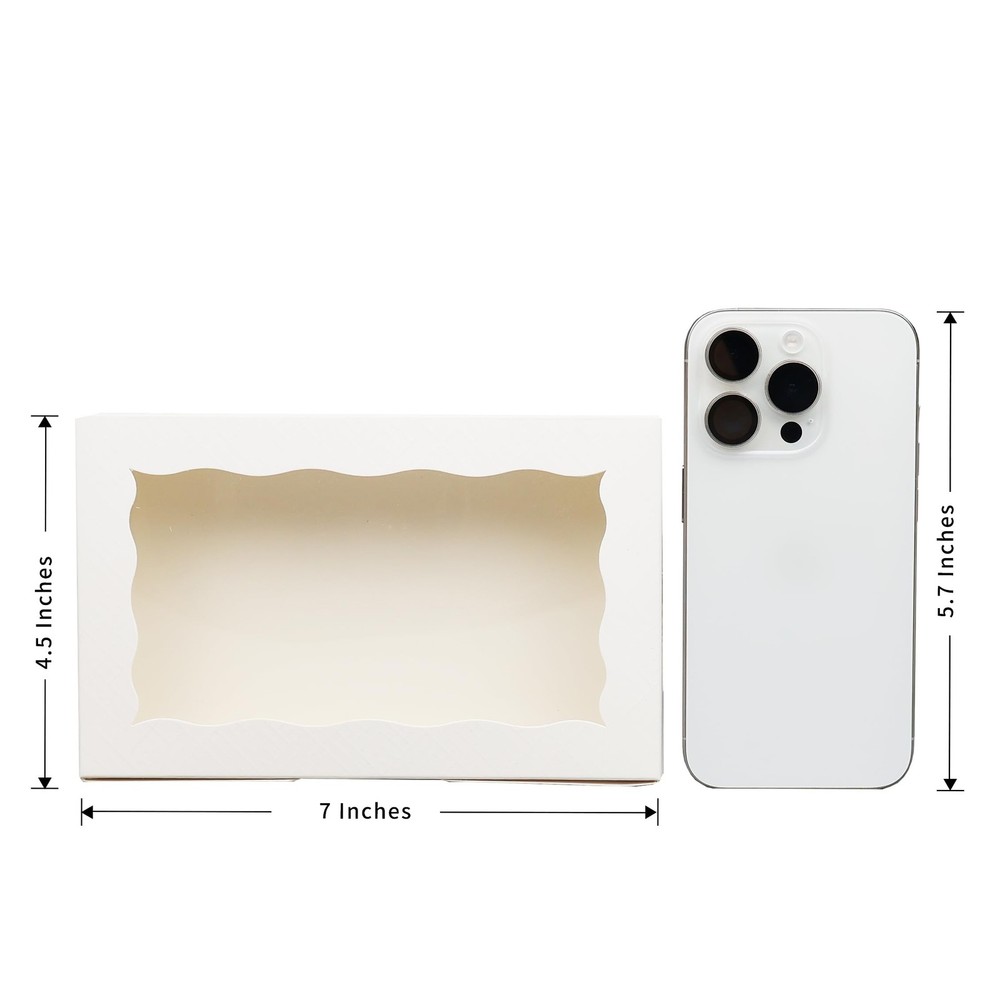 50pcs White Cookie Boxes with Window 7"x4.5"x1.5" Small Bakery Packagin