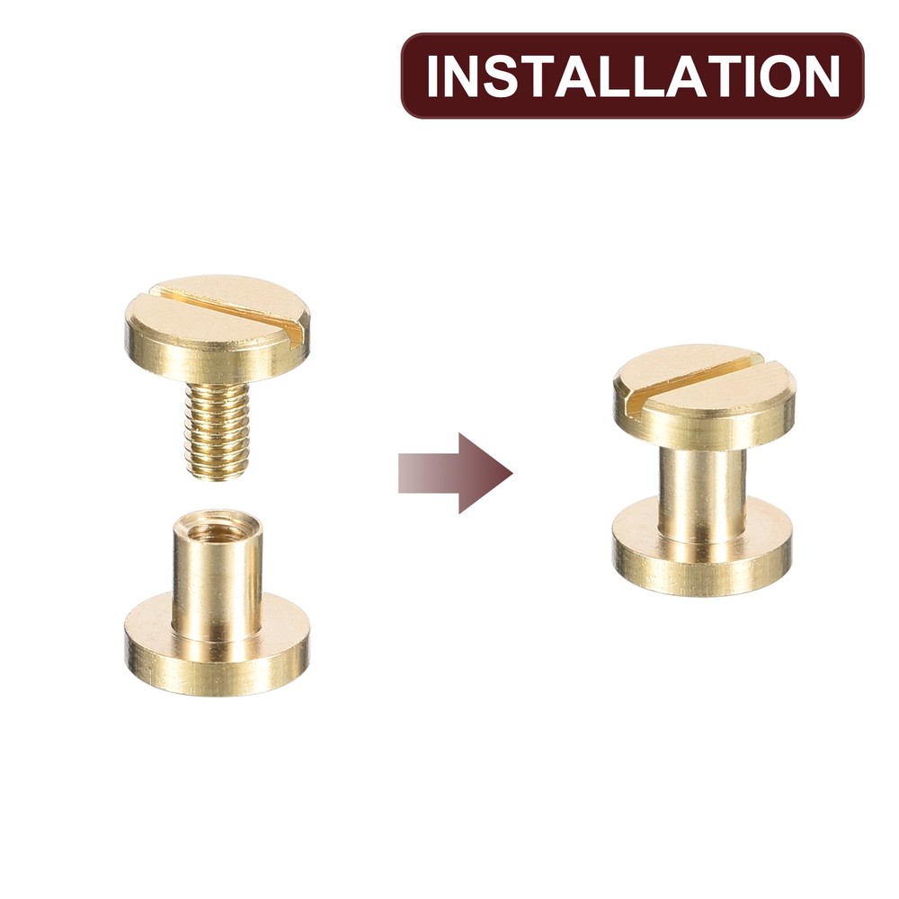 25Pack Brass Chicago Screws, 5x8mm Post Nail Stud Rivets, Brass Tone