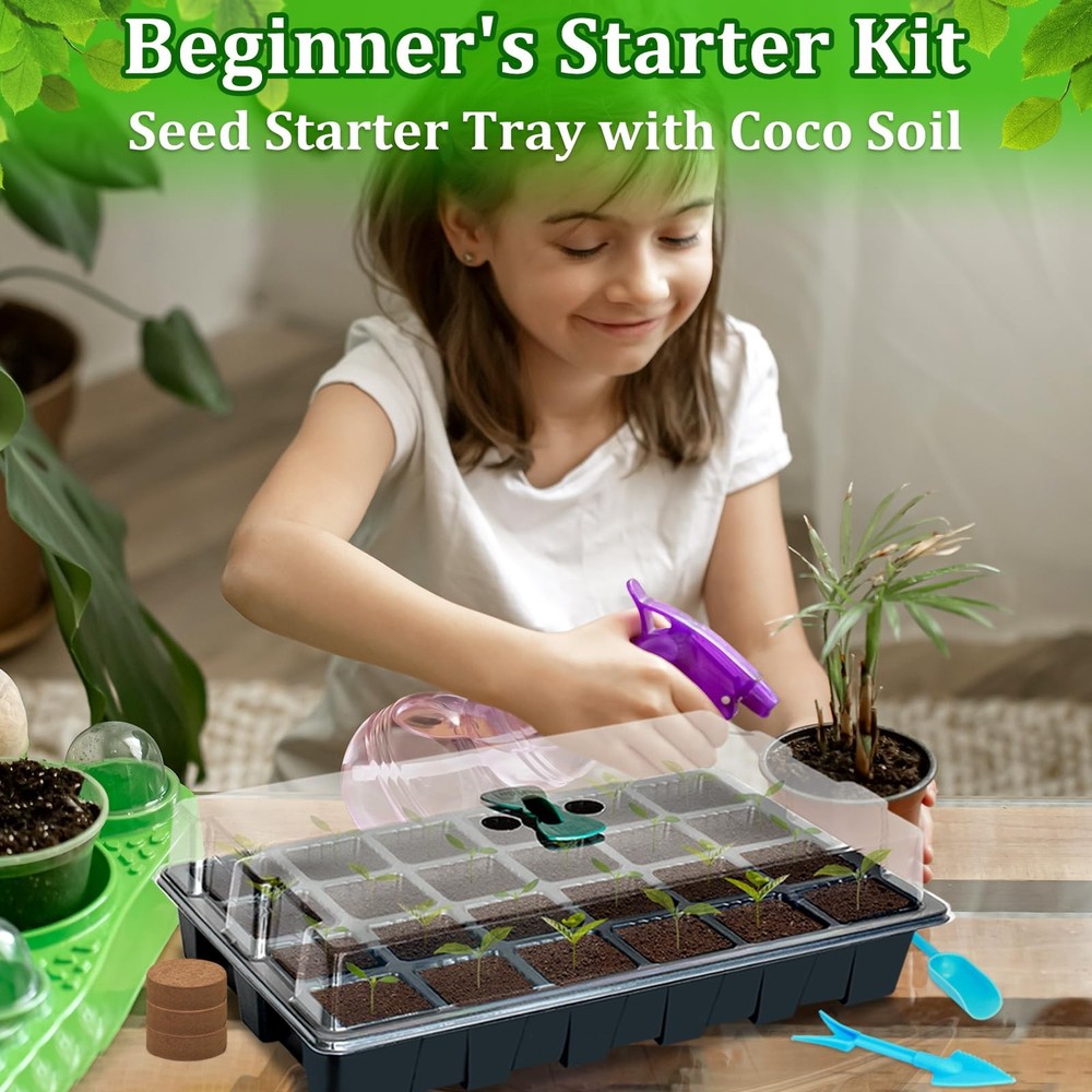2 Set Seed Starter Tray Kits, 2 Pack Germination Tray with 50 Pcs Coco Pellet...