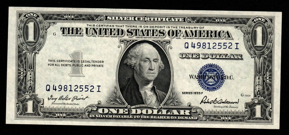1935F $1 SILVER CERTIFICATE BLUE SEAL GEM UNCIRCULATED