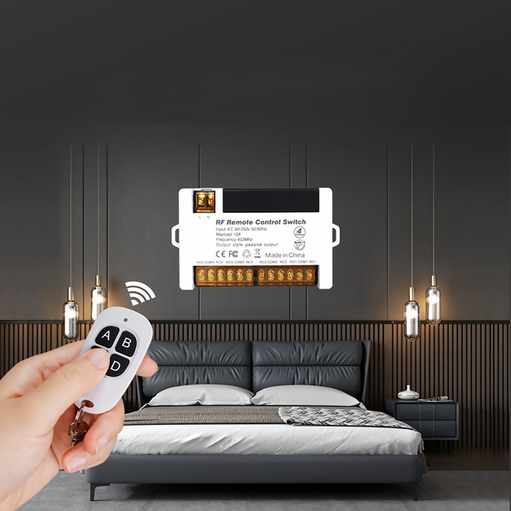 4-Ch Wireless Relay Remote Control Switch Receiver 433Mhz For Lighting Fixtures