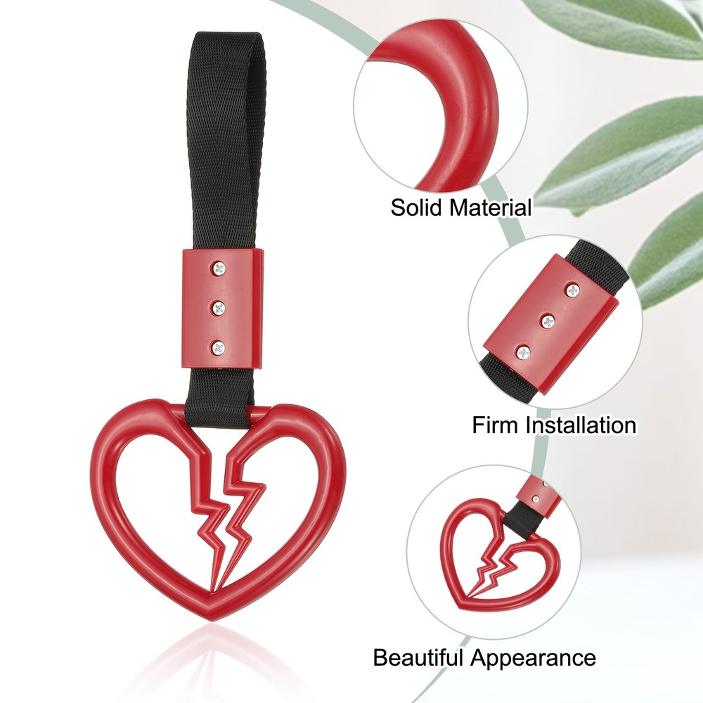 2Pcs Broken Heart Shaped Car Handle Straps for Auto, Red