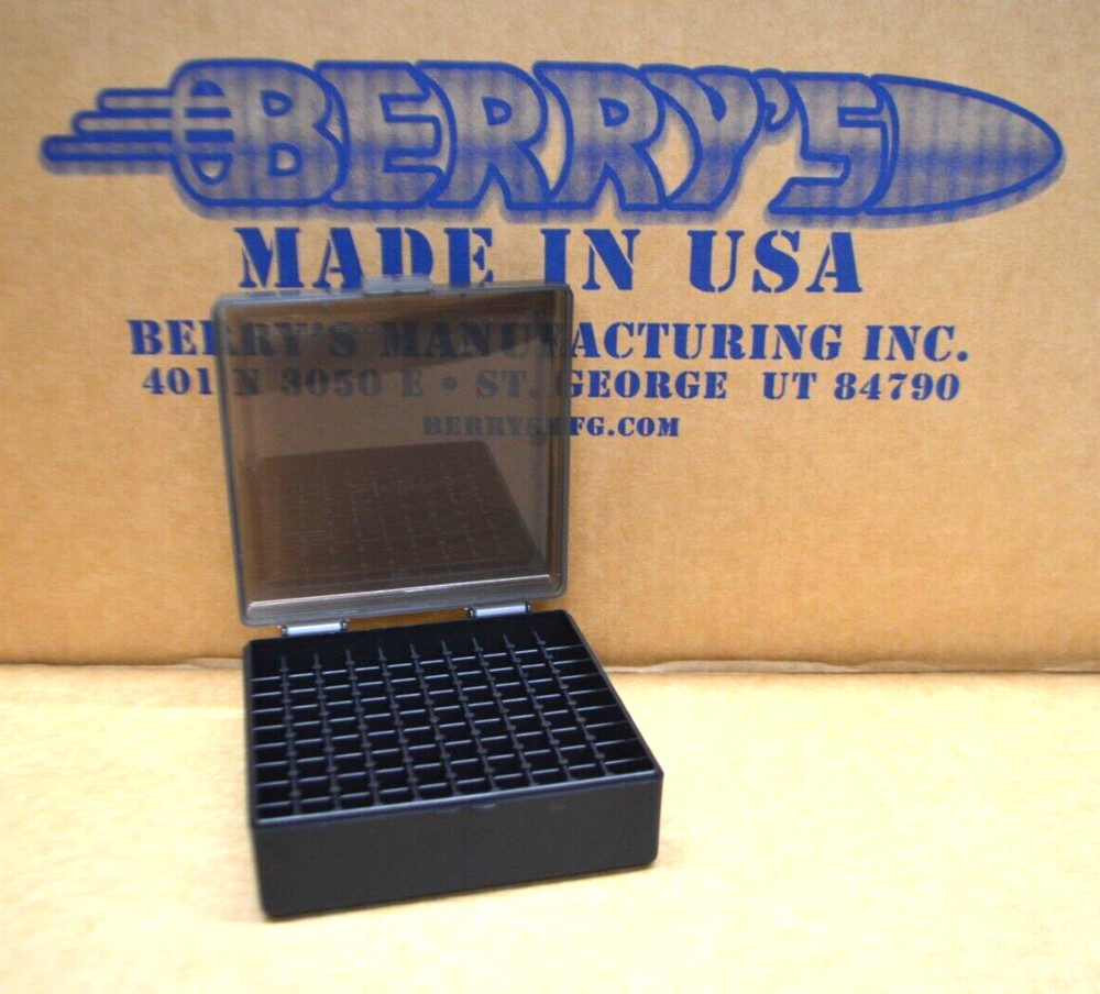 5 x 38 / 357 BERRY AMMO BOXES 100 ROUND STORAGE & RELOADING (SMOKE /BLACK)