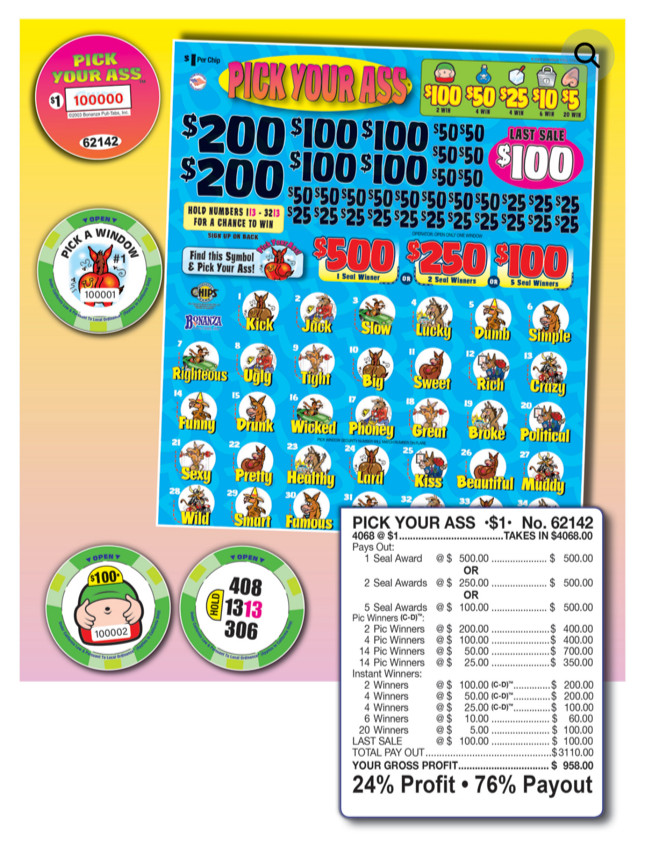 Pull Tab Tickets - Chip - Game - Pick your Ass - 4,068 ct