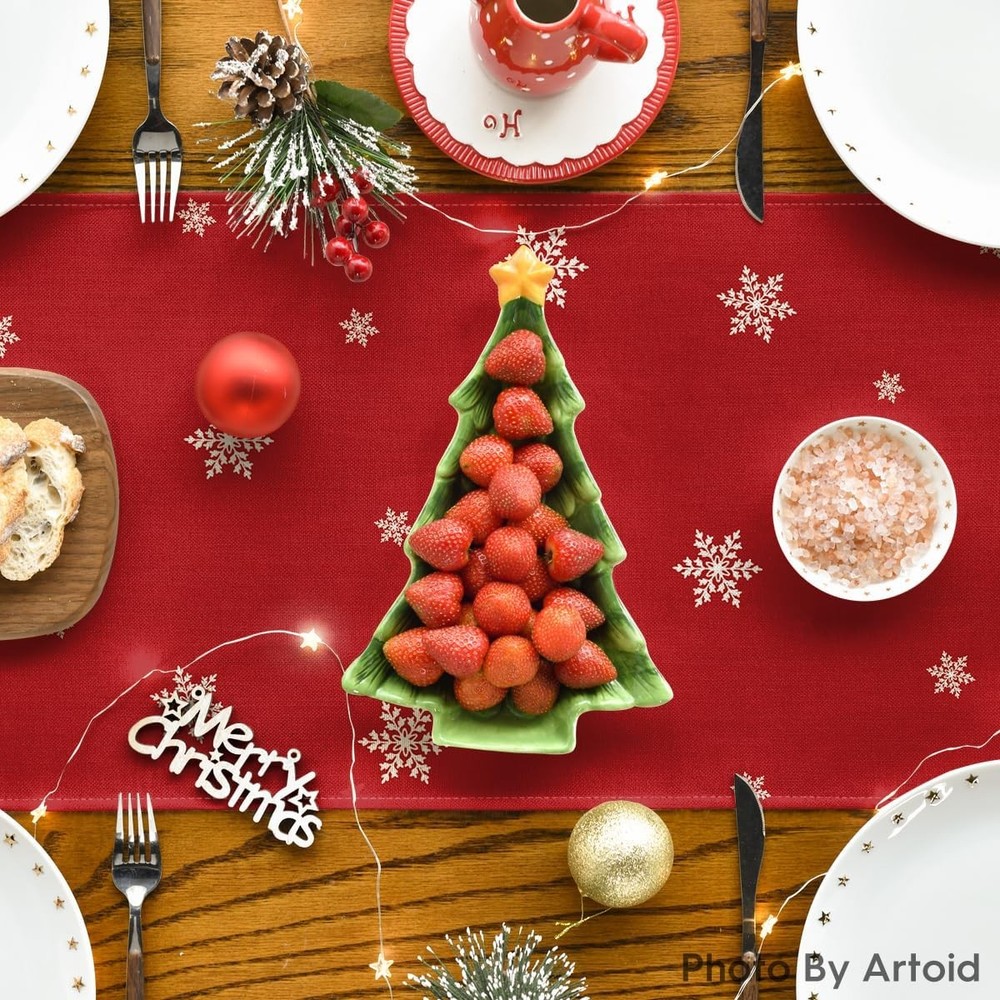 Artoid Mode Red Xmas Pine Snowflake Merry 13 x 72, Table Runner,