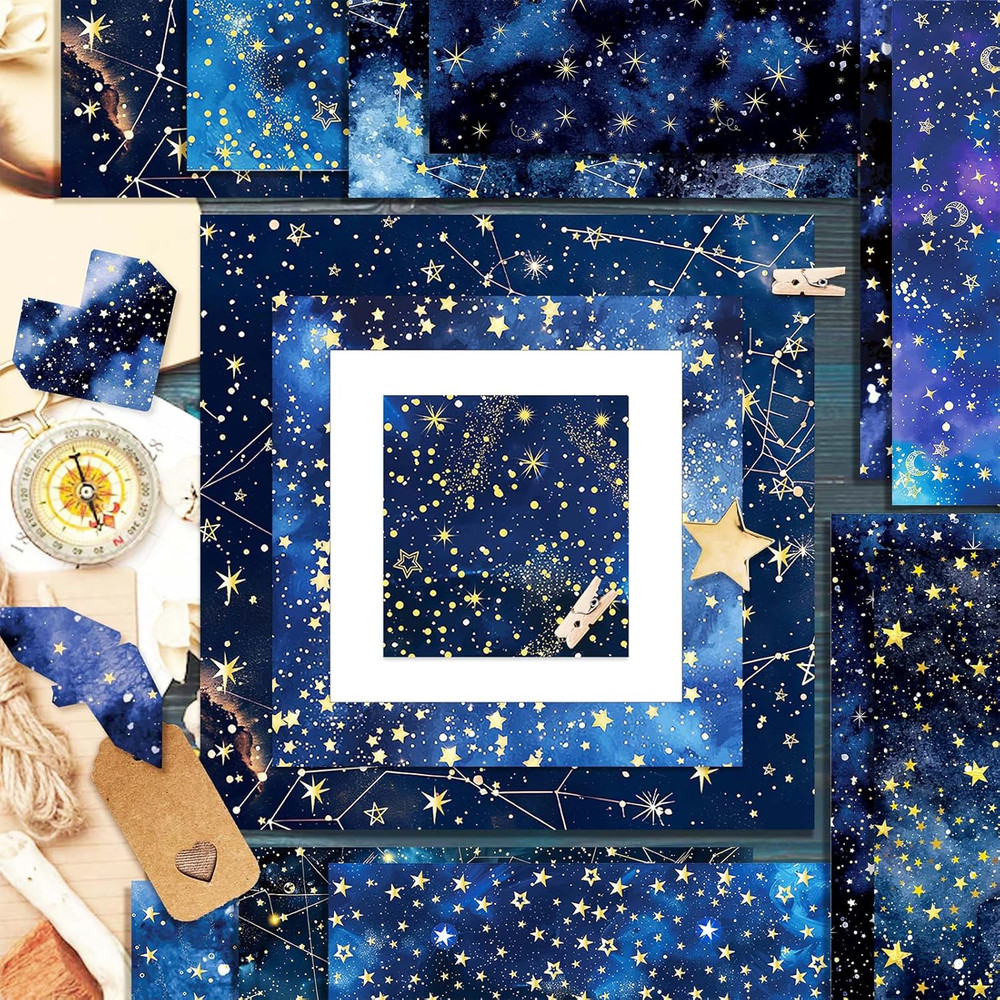 24 Sheets Galaxy Scrapbook Paper 12'' × 12'' Double-Sided Starry Sky Pattern Pap