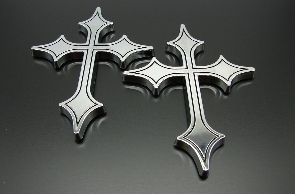 (2) CHRISTIAN HOLY CROSS 3D EMBLEMS STICKERS DECAL.RELIGIOUS CAR EMBLEMS DECALS