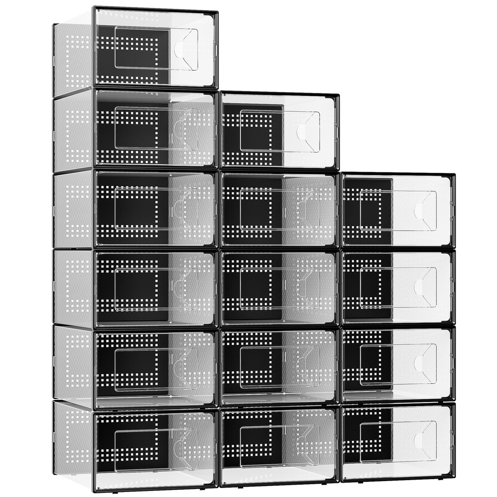 X-Large Shoe Storage Box, 15 Pack Clear Plastic Stackable Shoe Organizer for ...