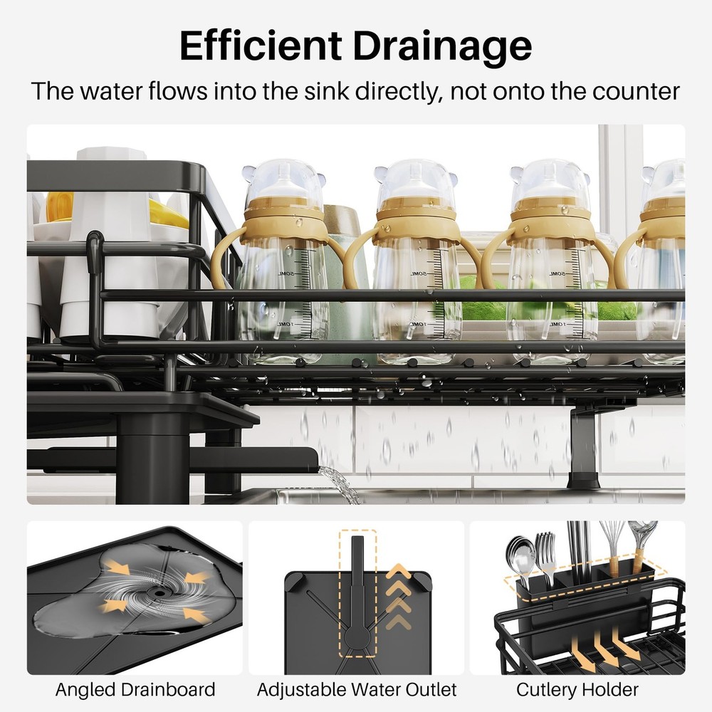 Dish Drying Rack Extendable Dish Rack Large Sink Drying Dish Drainer For Kitchen