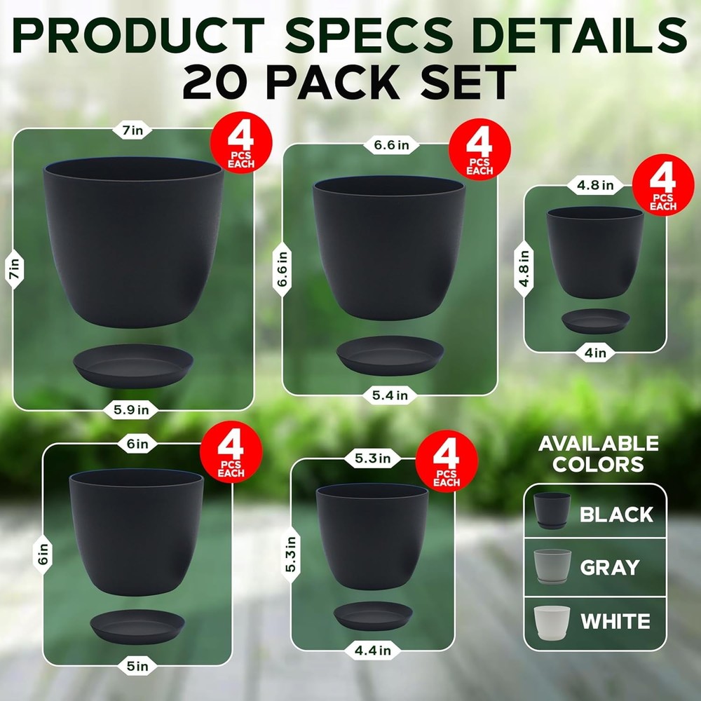 Campior Plastic Plant Pots with Drainage, Stackable Design Indoor/Outdoor Use