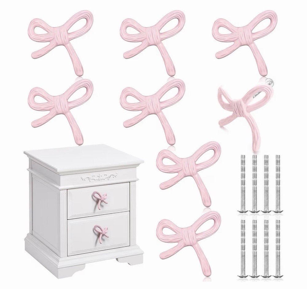 NEW Pink Bow Metal Drawer Knobs/Pulls with Screws~Package of 8 Pulls