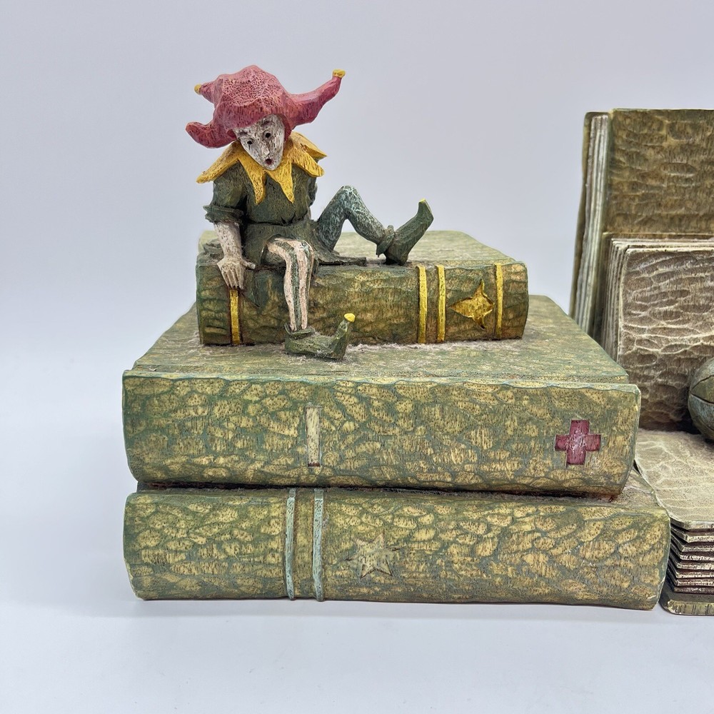 Solid Renaissance Bard Medieval Playful Jester Statues Bookends Castle Joker